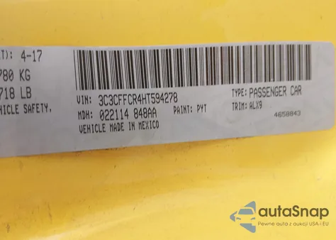 2017 Fiat 500 Lounge из США, поврежденный, VIN 3C3CFFCR4HT594278